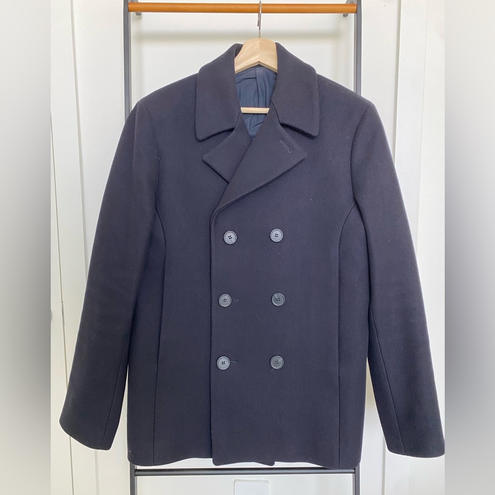 COS Men's Classic Dark Navy Double-Breasted Pea Coat